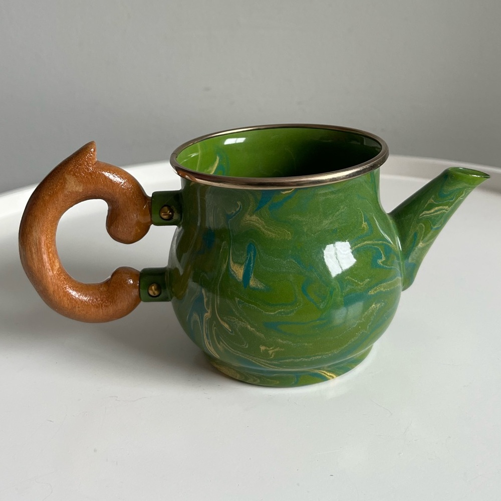 Vintage MacKenzie - Childs Victoria And Richard Green Enamel Teapot No Lid Woo - Picture 9 of 12